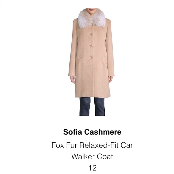 Brand new cashmere coat with removable Fure collar size 12 beige color